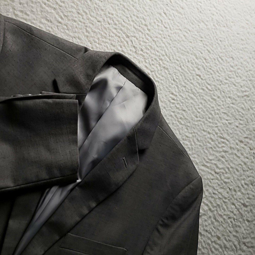 Alain Dupetit Suit Jacket Mens 38R Gray Polyester Rayon Slim Two Button Stretch